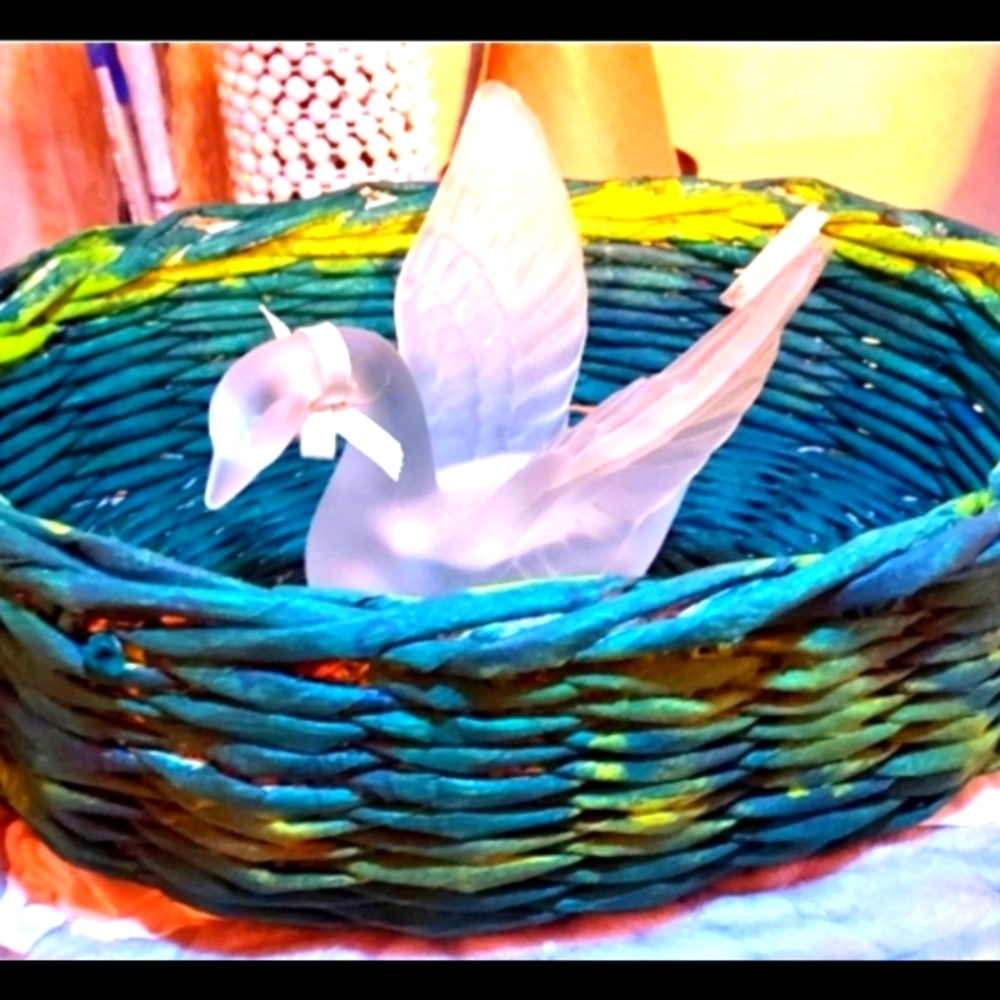 🧺HAND Crafted BASKET Green. Measures 3.5" H X 8" W X 10.75" L.